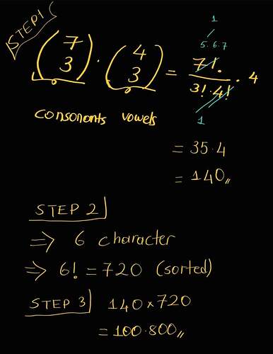 Solution: out of 7 consonants and 4 vowels, how many words of 3 consonants and 3 vowels can be formed Notes